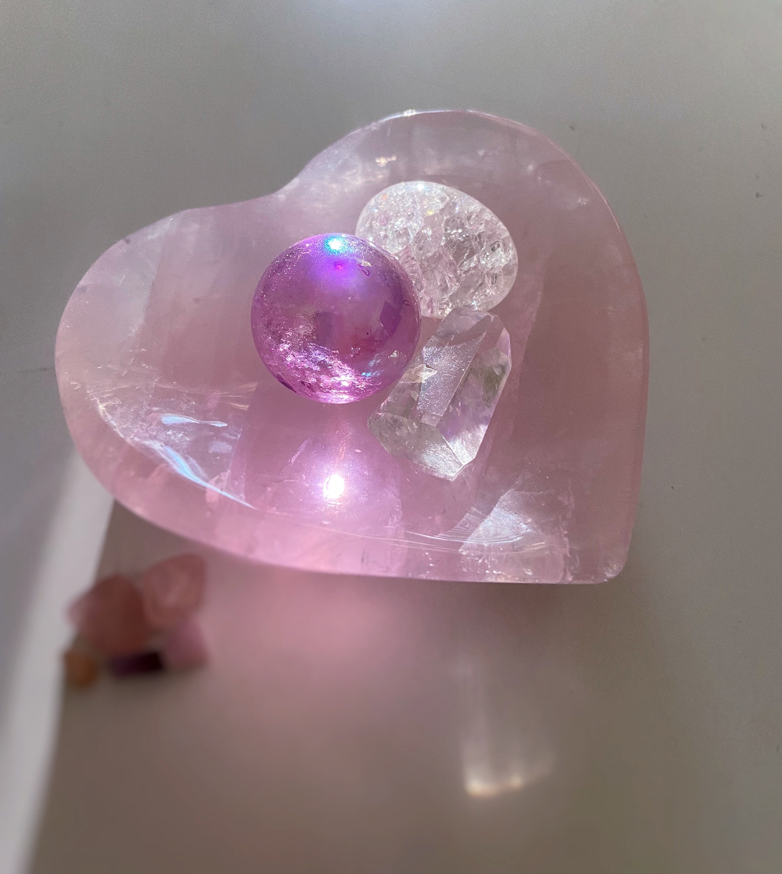 Self Love Crystals: Angel Aura Quartz Sphere, Quartz Point, Fire And Ice Quartz Tumbled Stone