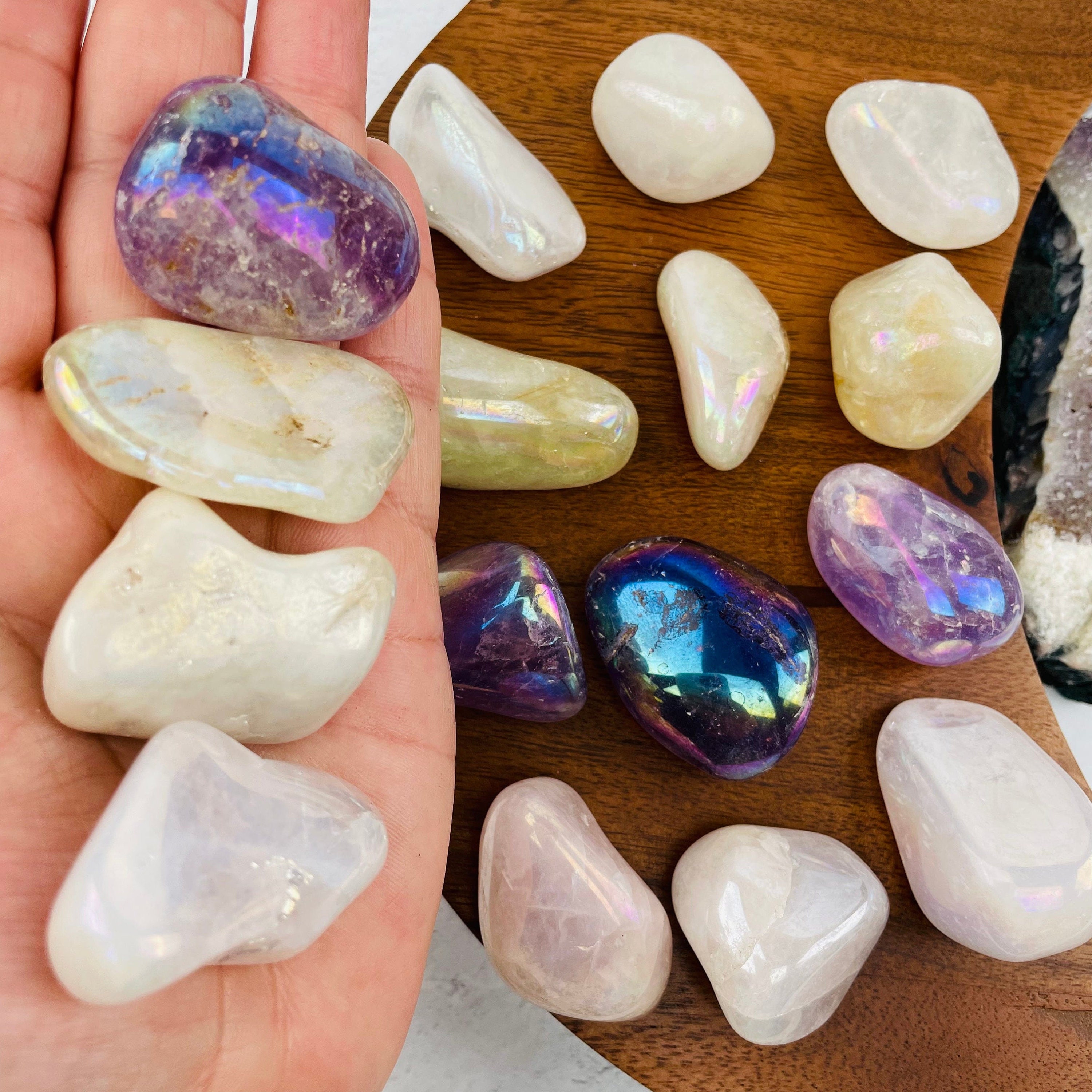 Angel Aura Quartz Tumbled Stones - Titanium Treated - You Choose