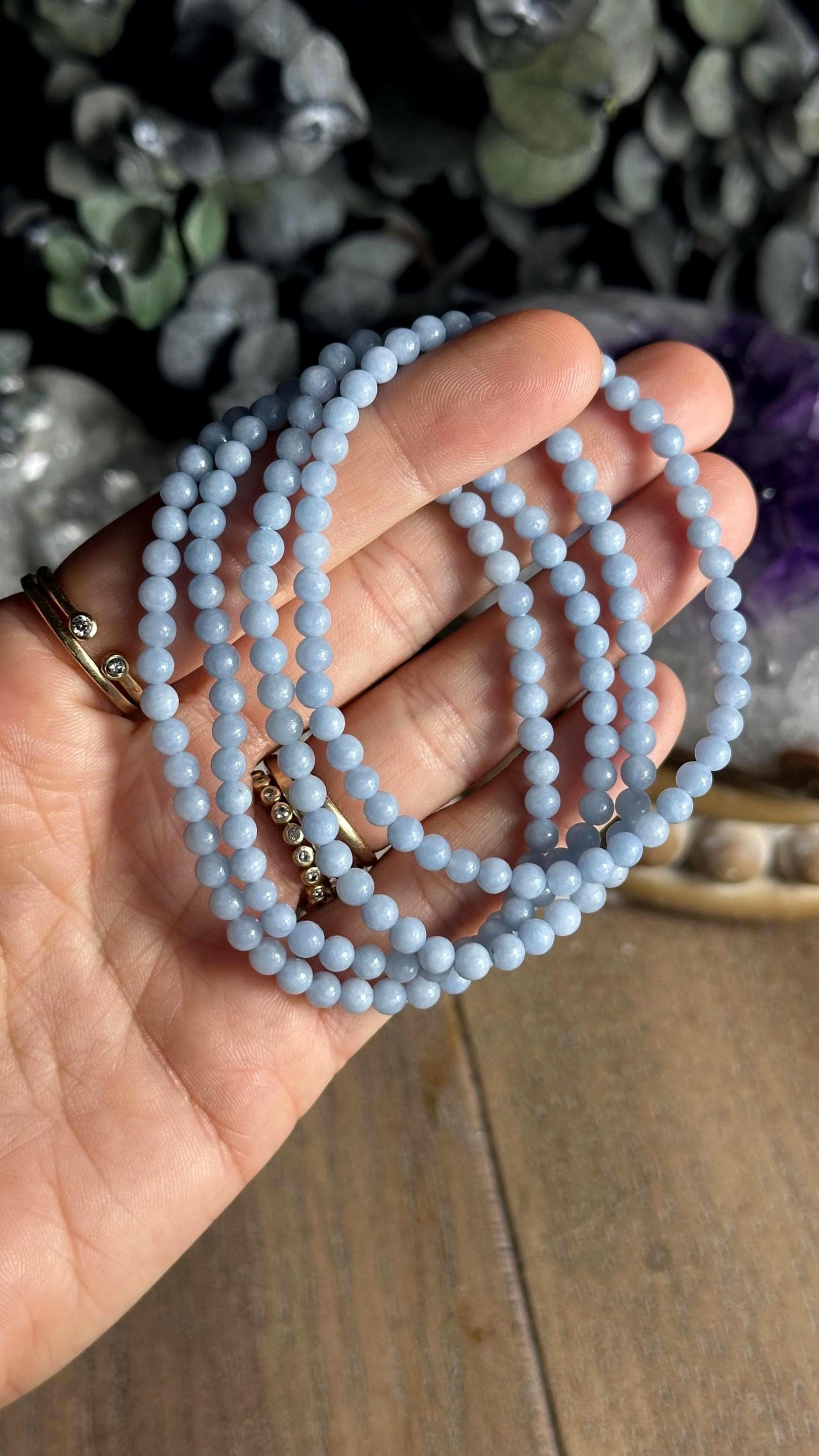 4mm Angelite Crystal Bracelet: Gemstone Jewelry 4mm Angelite Crystal Bracelet: Gemstone Jewelry