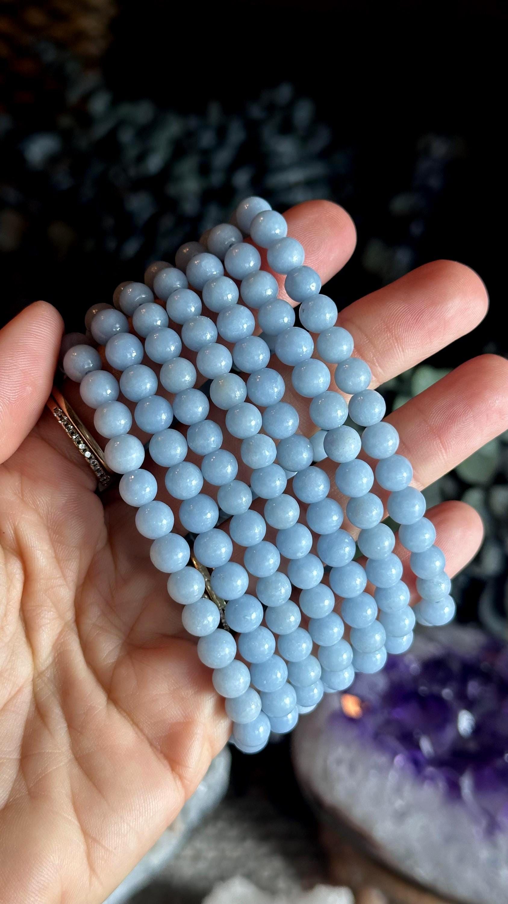 6mm Angelite Crystal Bracelet: Gemstone Jewelry 6mm Angelite Crystal Bracelet: Gemstone Jewelry