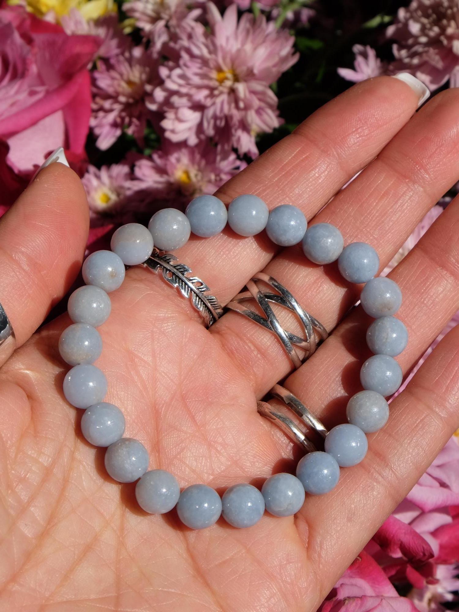 8mm Angelite Custom Fit Sizing Available Stretch Bracelet Calming, Anti-anxiety Healing Crystal Gemstone