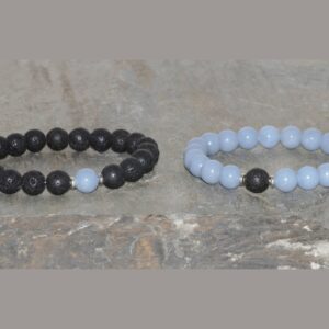 Angelite & Volcanic Lava Bracelet Set, Couples Yoga Gift