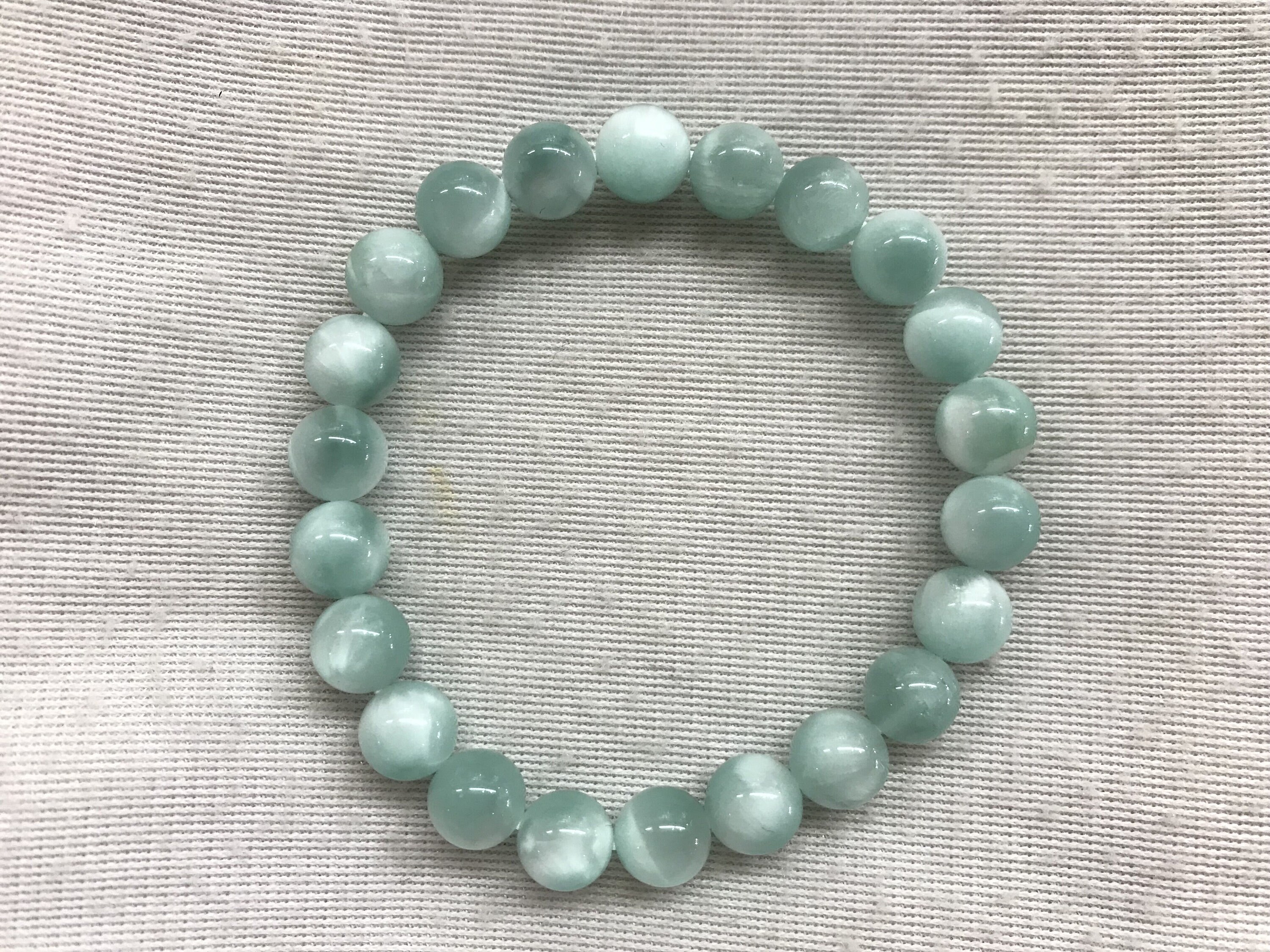 Aqua Green Angelite 8mm Round Genuine Gemstone Beads Finished Jewelry Bracelet Supply - 1piece