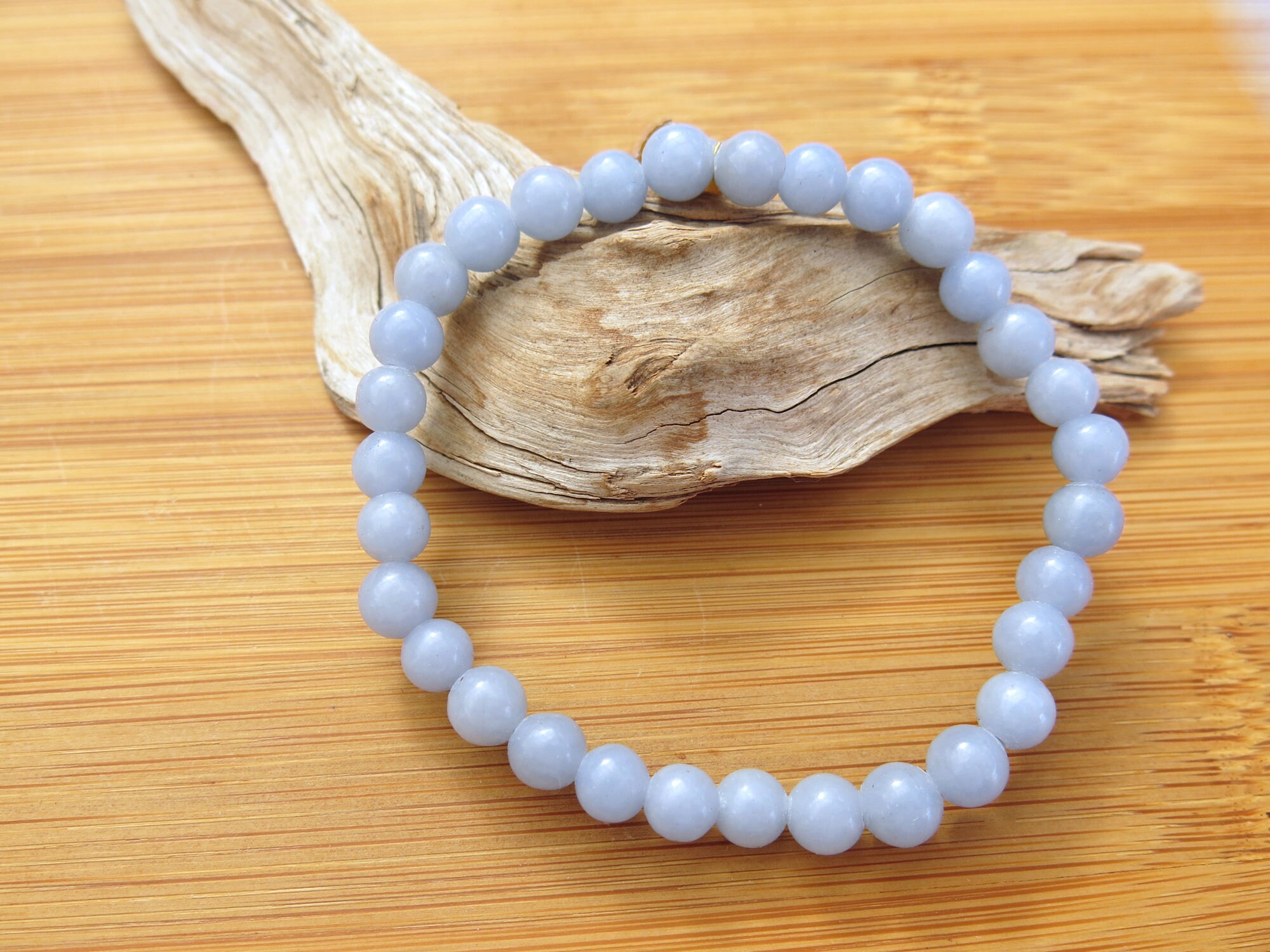 Angelite Bracelet, Baby Blue Gemstone Beads, Spiritual Healing