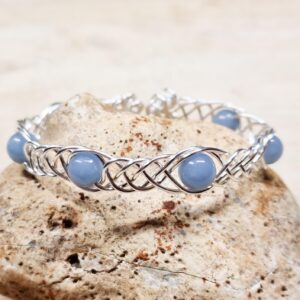 Celtic weave angelite cuff bracelet. Reiki jewelry uk. Silver filled Wire wrapped celtic knot Adjustable bracelet Celtic weave angelite cuff bracelet. Reiki jewelry uk. Silver filled Wire wrapped celtic knot Adjustable bracelet