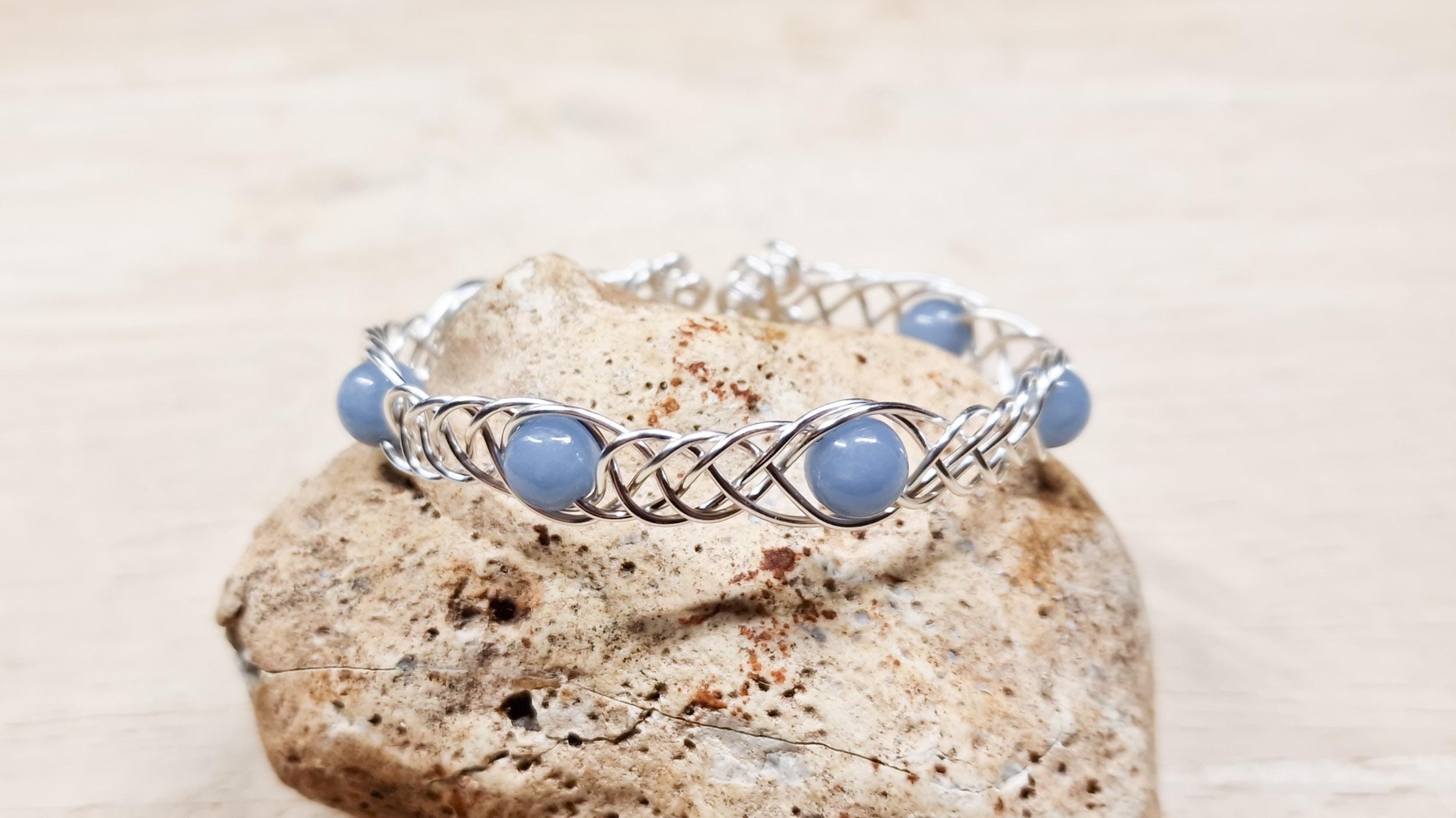 Celtic Weave Angelite Cuff Bracelet. Reiki Jewelry Uk. Silver Filled Wire Wrapped Celtic Knot Adjustable Bracelet Celtic Weave Angelite Cuff Bracelet. Reiki Jewelry Uk. Silver Filled Wire Wrapped Celtic Knot Adjustable Bracelet