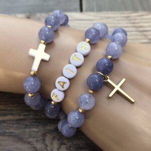 Christian Bracelet Set With Angelite - Thoughtful Christian Gift For Her Christian Bracelet Set With Angelite - Thoughtful Christian Gift For Her