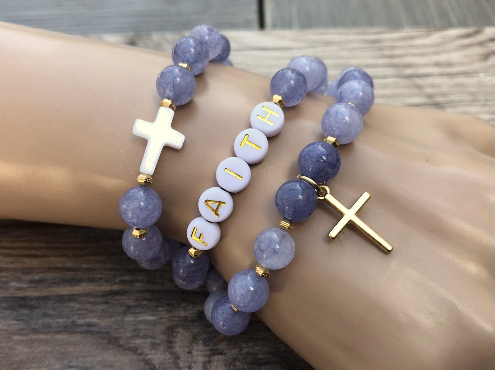 Christian Bracelet Set With Angelite - Thoughtful Christian Gift For Her