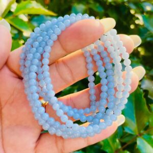 Angelite Crystal Bracelet: Round Blue Gemstone Beaded Jewelry