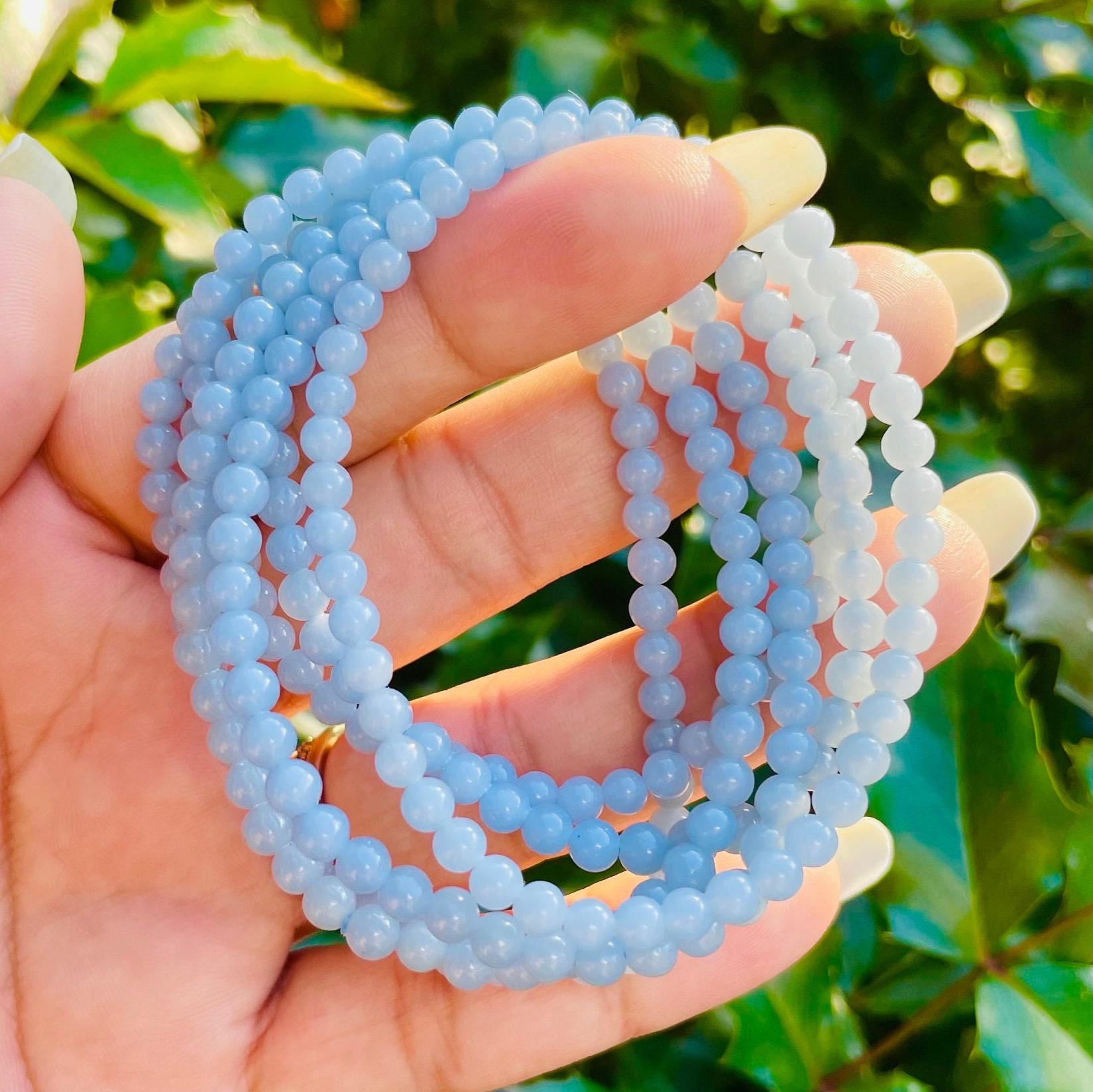 Angelite Crystal Bracelet: Round Blue Gemstone Beaded Jewelry