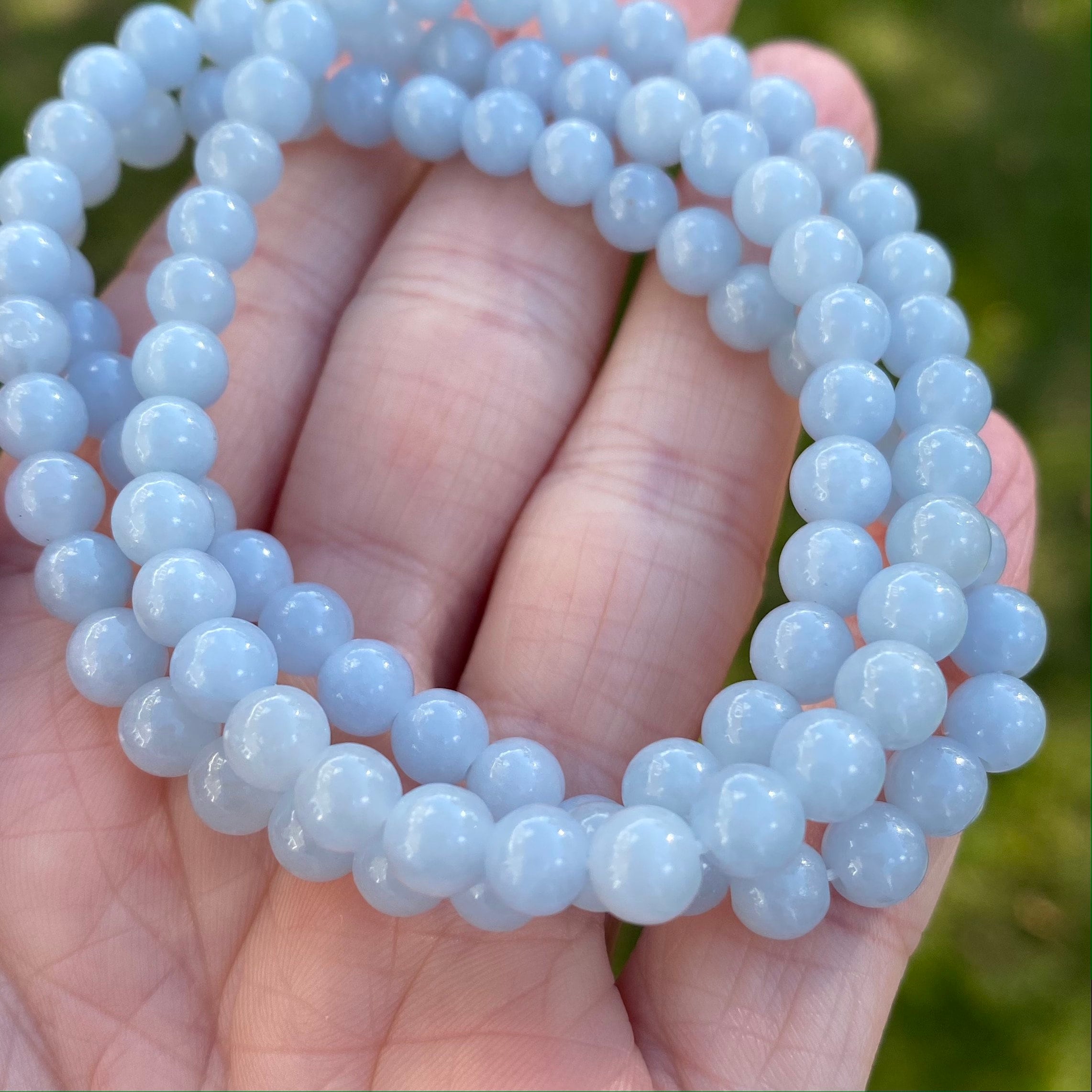 Angelite Bracelet, Dainty 6mm Angelite Bead Bracelet, Powder Blue, Calming, Spiritual, Communication, Throat Chakra