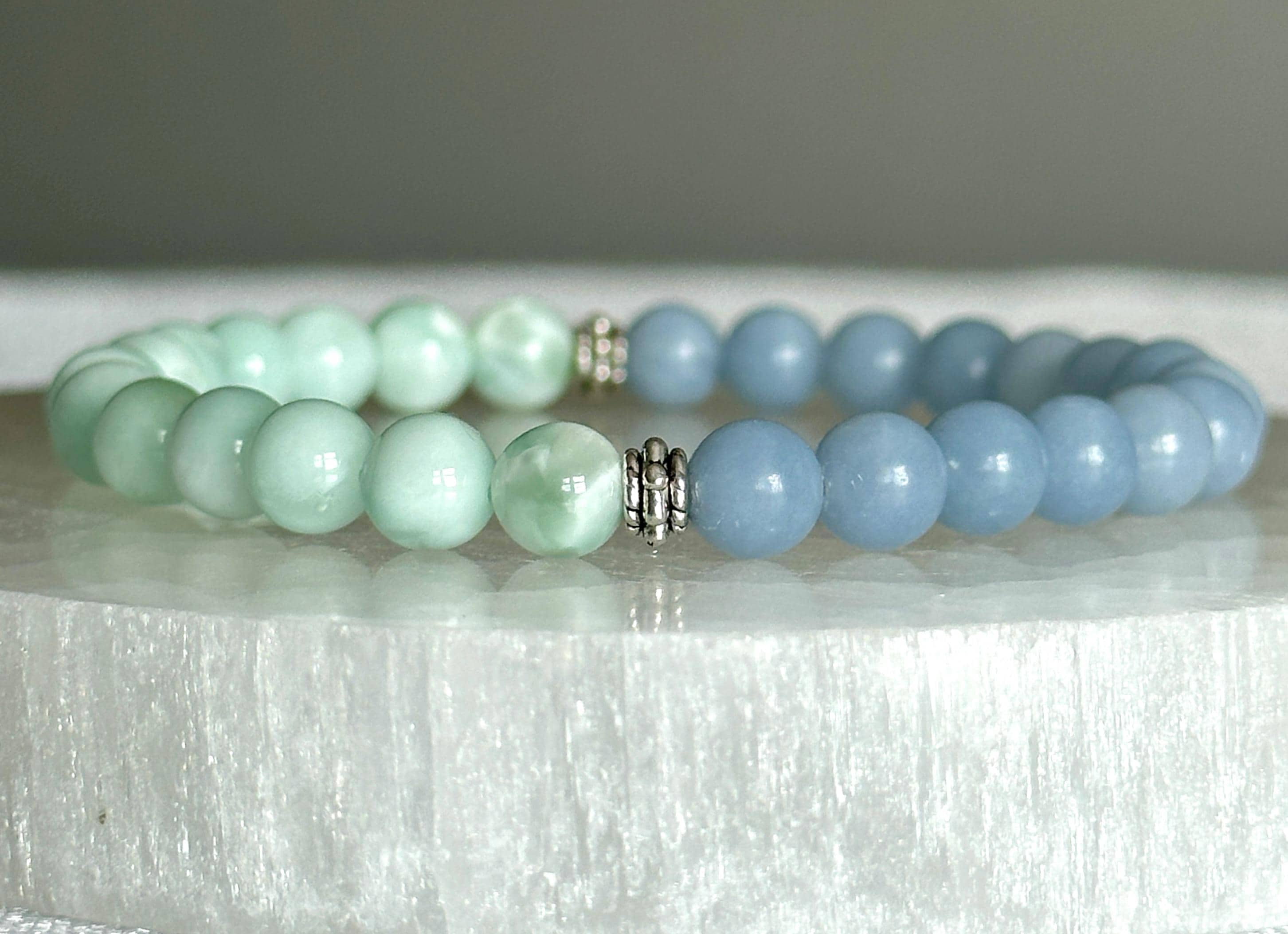 Dainty 6mm Blue Green Angelite Bracelet, Handmade Birthday Jewelry Gift, Everyday Artisan Jewelry