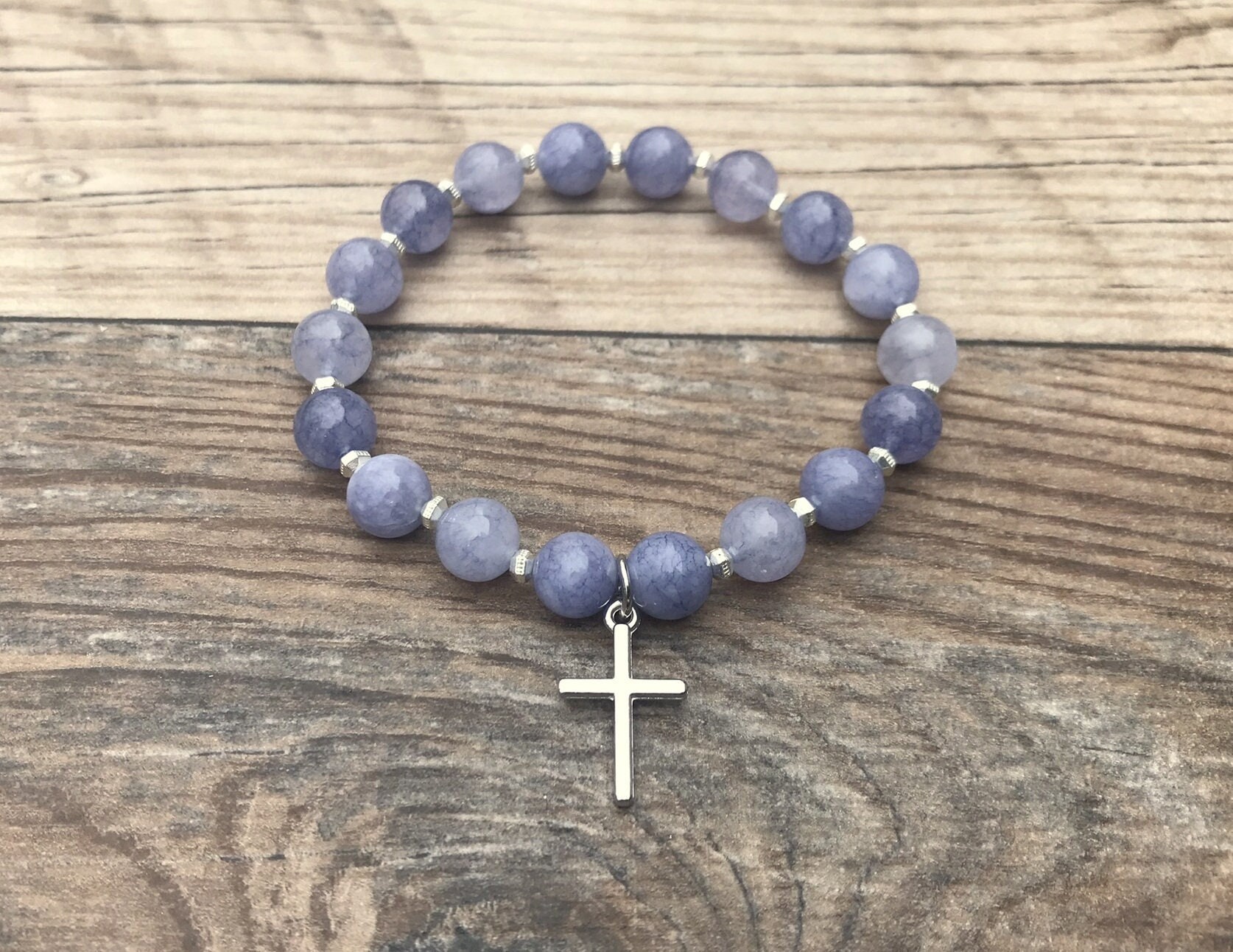 Elegant Angelite Cross Bracelet - Thoughtful Christian Gift