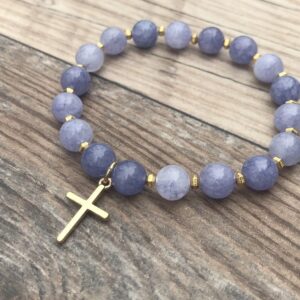 Angelite Gemstone Cross Bracelet - Christian Gift For Special Occasions Angelite Gemstone Cross Bracelet - Christian Gift For Special Occasions