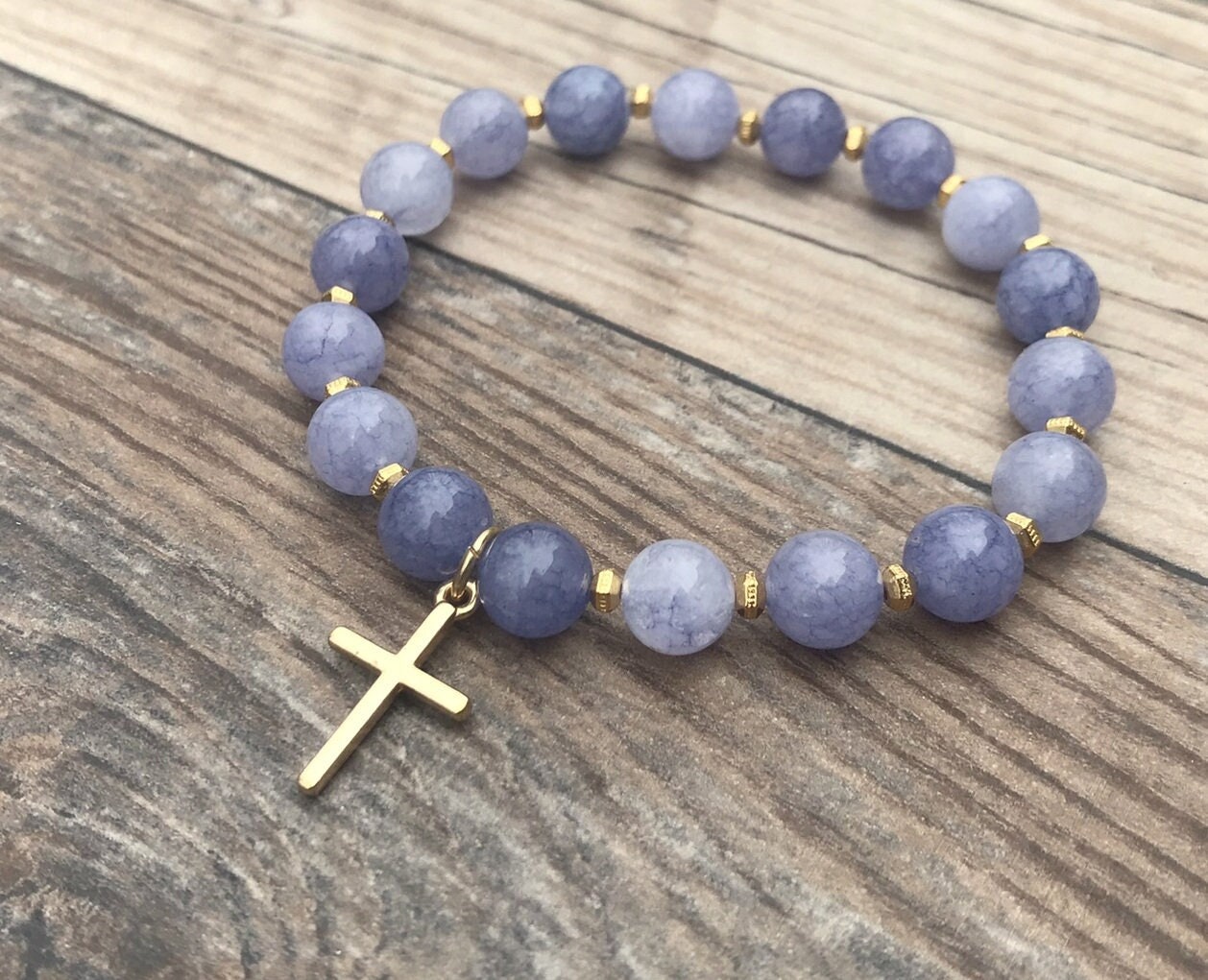 Angelite Gemstone Cross Bracelet - Christian Gift For Special Occasions