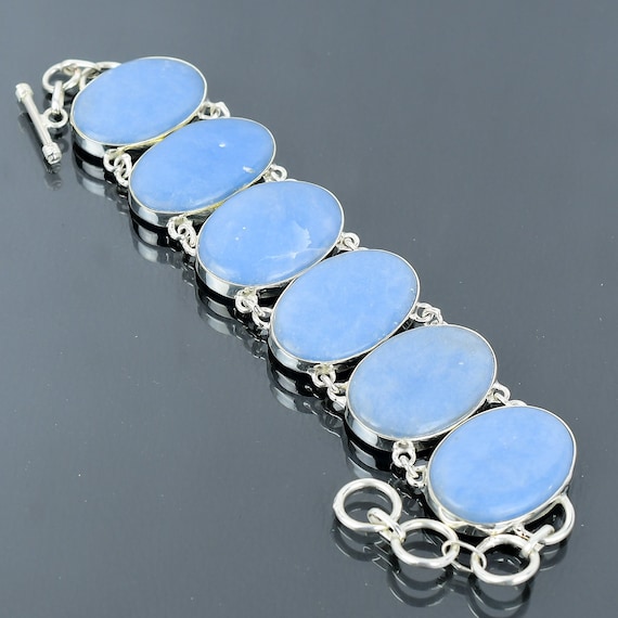 Handmade Angelite Bracelet: 925 Sterling Silver Adjustable Chain