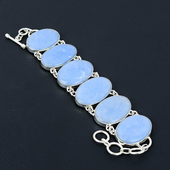 Handmade Angelite Bracelet: Oval Gemstone, 925 Sterling Silver, Adjustable