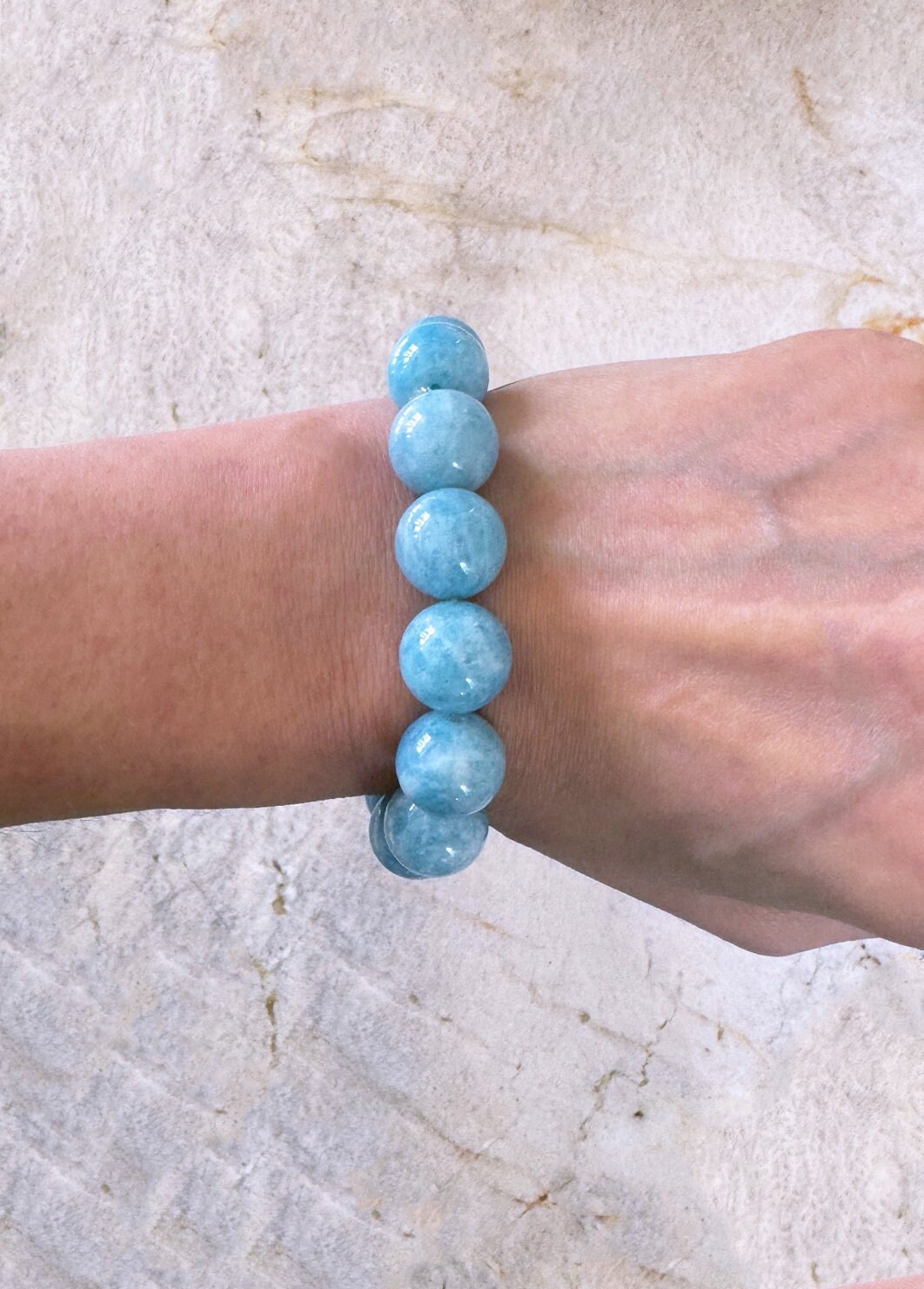 Mexican Angelite Bracelet - 14mm Stretch Handcrafted