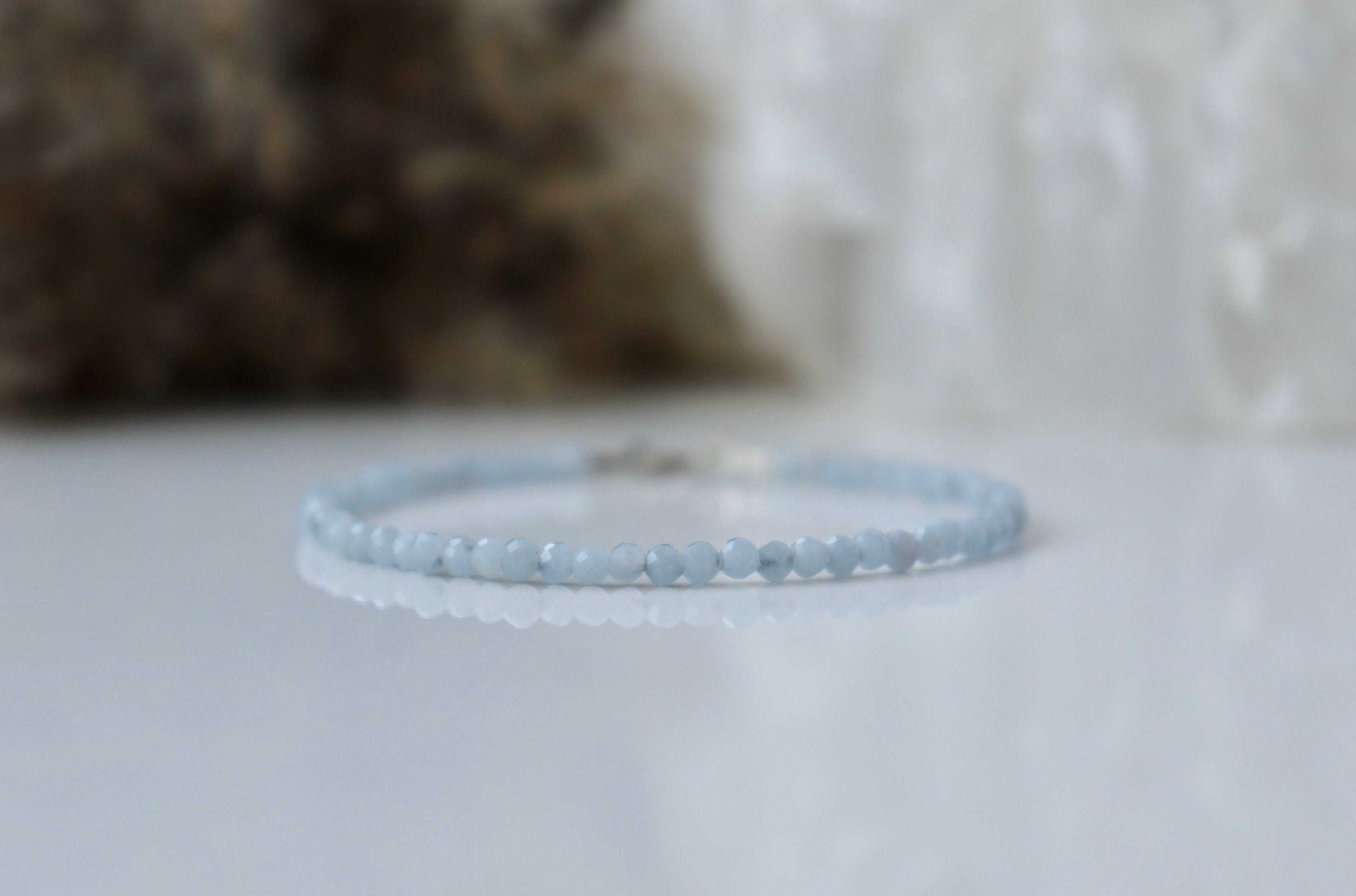 Natural Angelite Bracelet, Aquarius Bracelet, Blue Crystal Bracelet, Genuine Angelite 3mm Bead Bracelet, Womens Bracelet, Dainty Bracelet