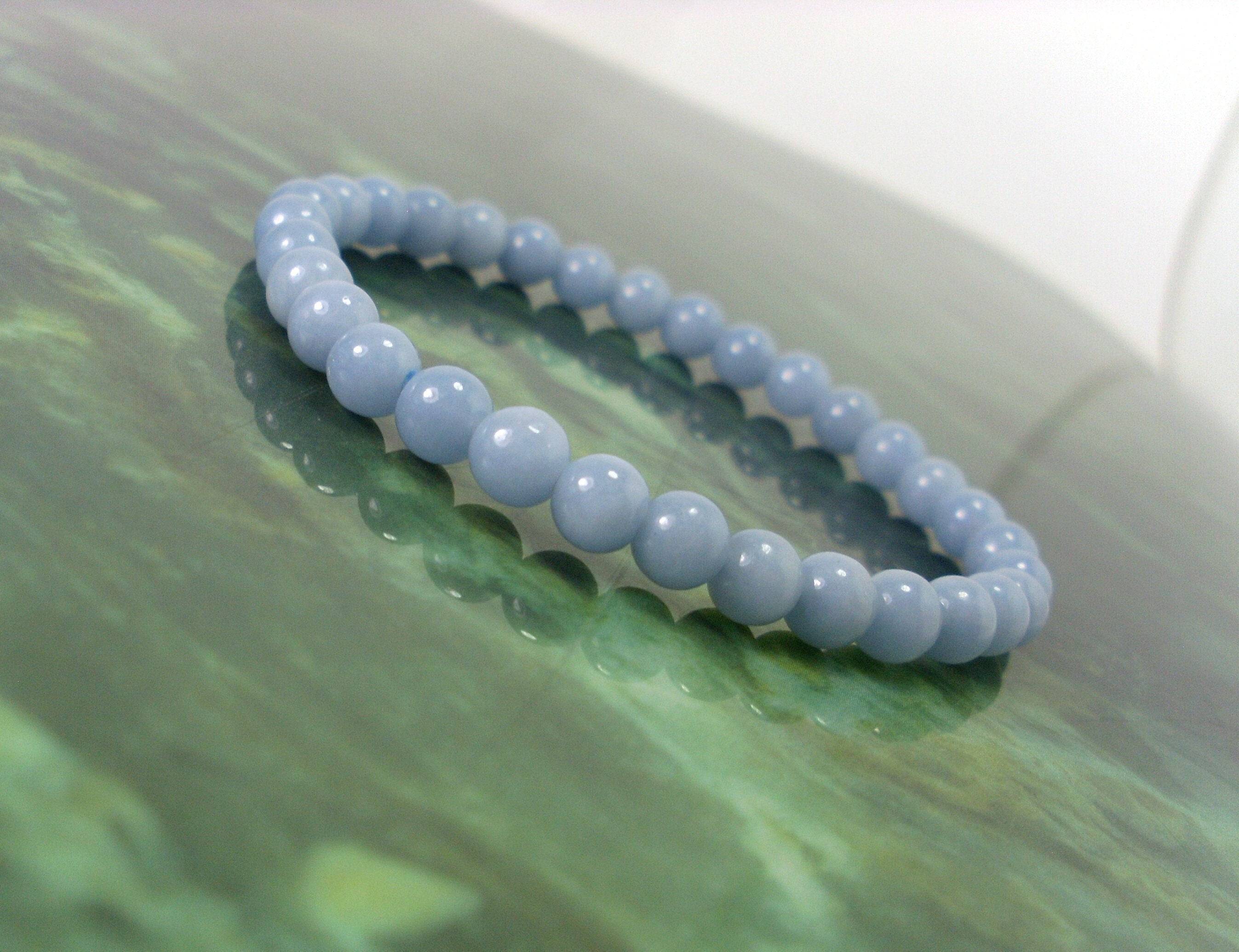 Natural Blue Angelite Bracelet 6mm, Genuine Gemstone Bracelet, Women Mens Stretch Beaded Bracelet, Healing Crystal Bracelet + Gift Bag