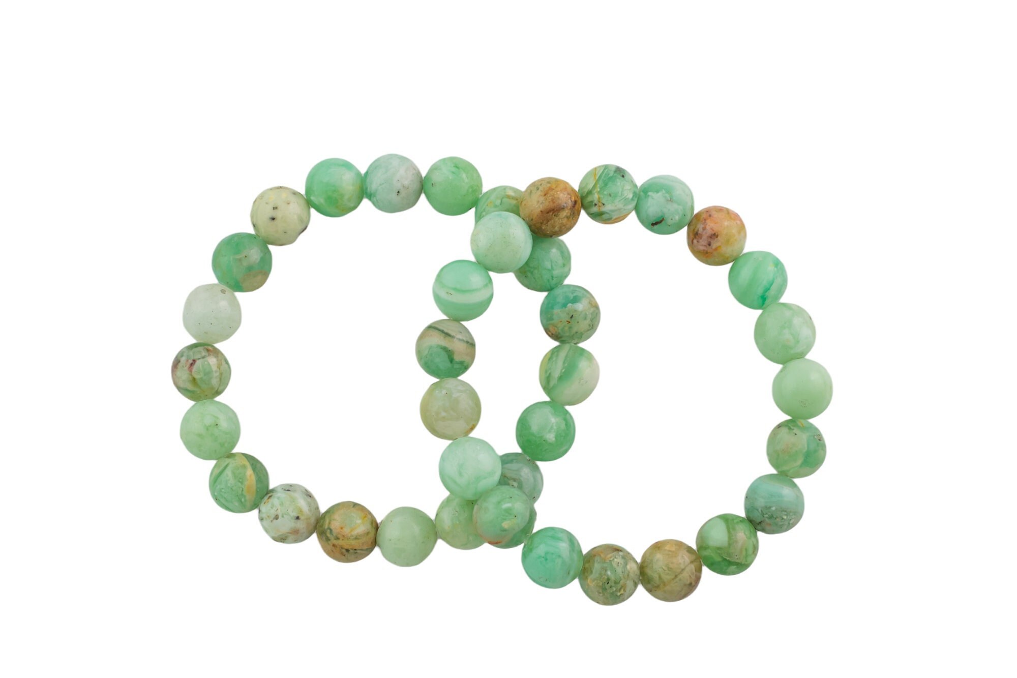 Natural Green Flower Angelite Bracelet Smooth Round Size 6mm And 8mm- Handmade In Usa- Approx. 7" Bracelet Crystal Bracelet