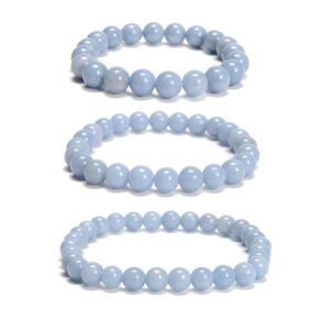 Natural Angelite Smooth Round Beaded Bracelet 6mm 8mm 10mm 7.5''length 3 Pcs/set Natural Angelite Smooth Round Beaded Bracelet 6mm 8mm 10mm 7.5''length 3 Pcs/set