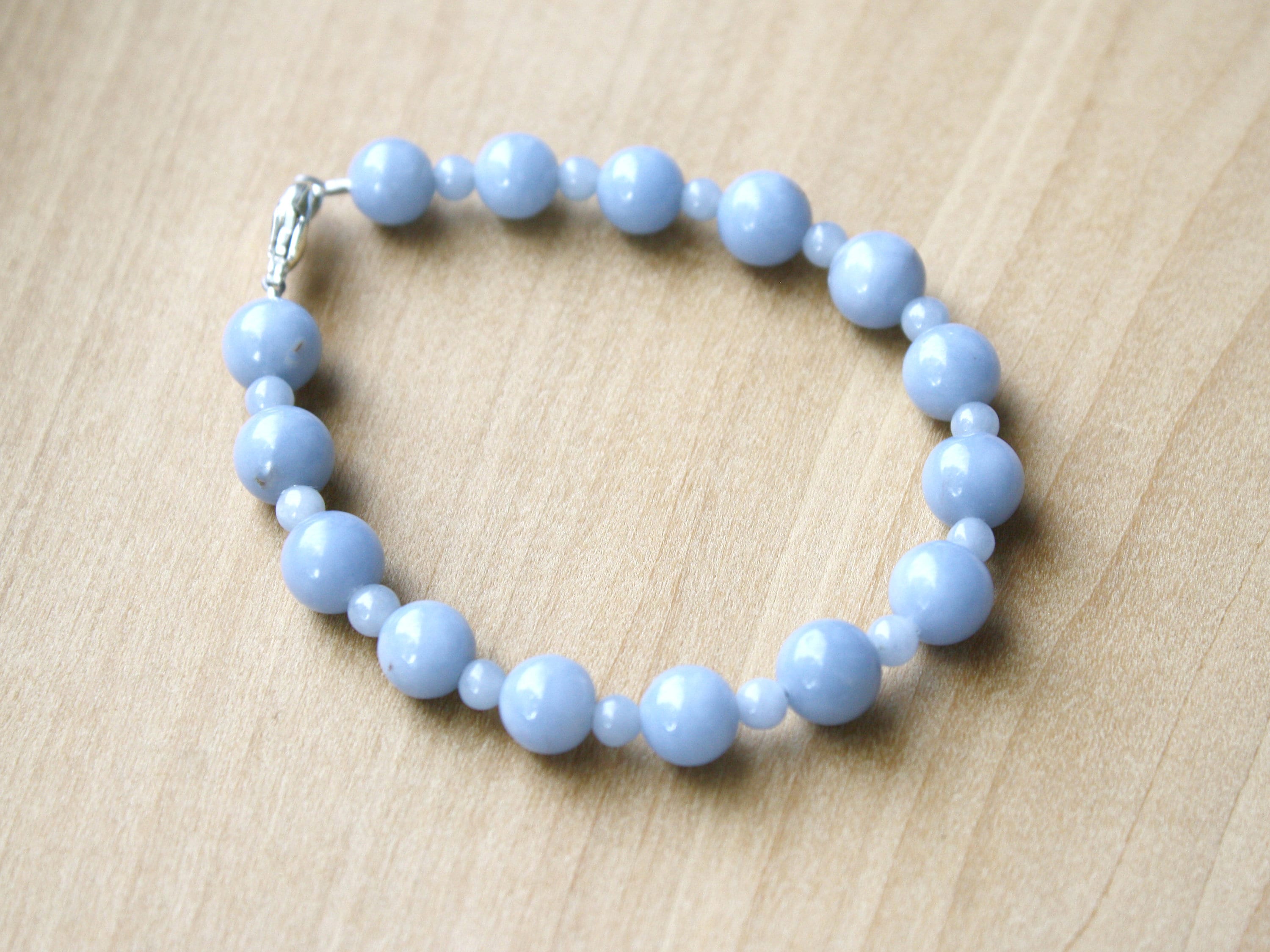 Angelite Bracelet: Natural Stone Bead, Sterling Silver Clasp Angelite Bracelet: Natural Stone Bead, Sterling Silver Clasp