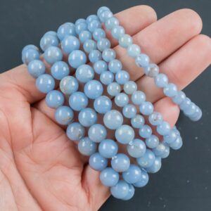 Angelite Bracelet Round Size 6mm and 8mm- Handmade In USA Natural Gemstone Crystal Bracelets - Handmade Jewelry - approx. 7" Angelite Bracelet Round Size 6mm and 8mm- Handmade In USA Natural Gemstone Crystal Bracelets - Handmade Jewelry - approx. 7"