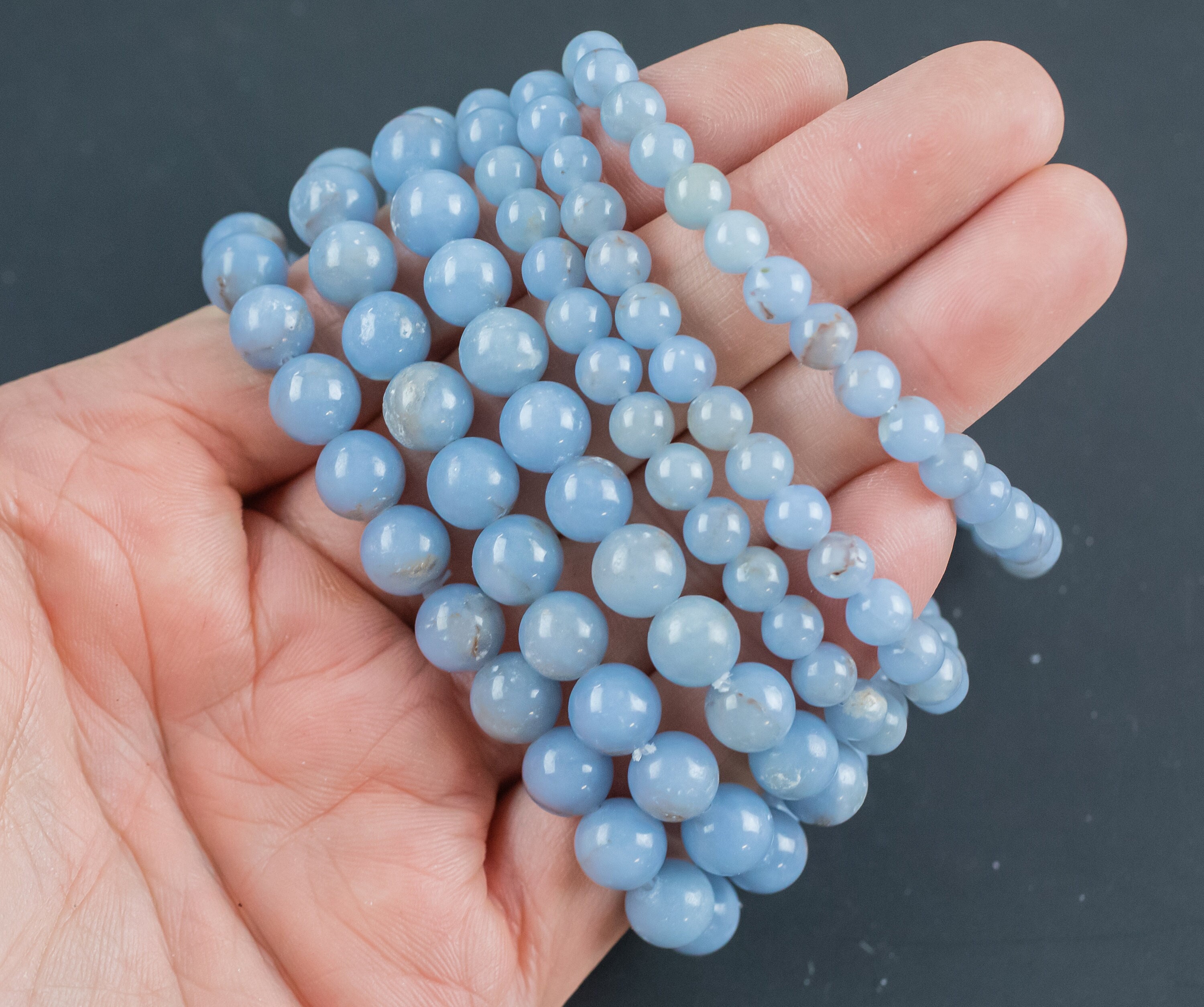 Angelite Bracelet Round Size 6mm And 8mm- Handmade In Usa Natural Gemstone Crystal Bracelets - Handmade Jewelry - Approx. 7"