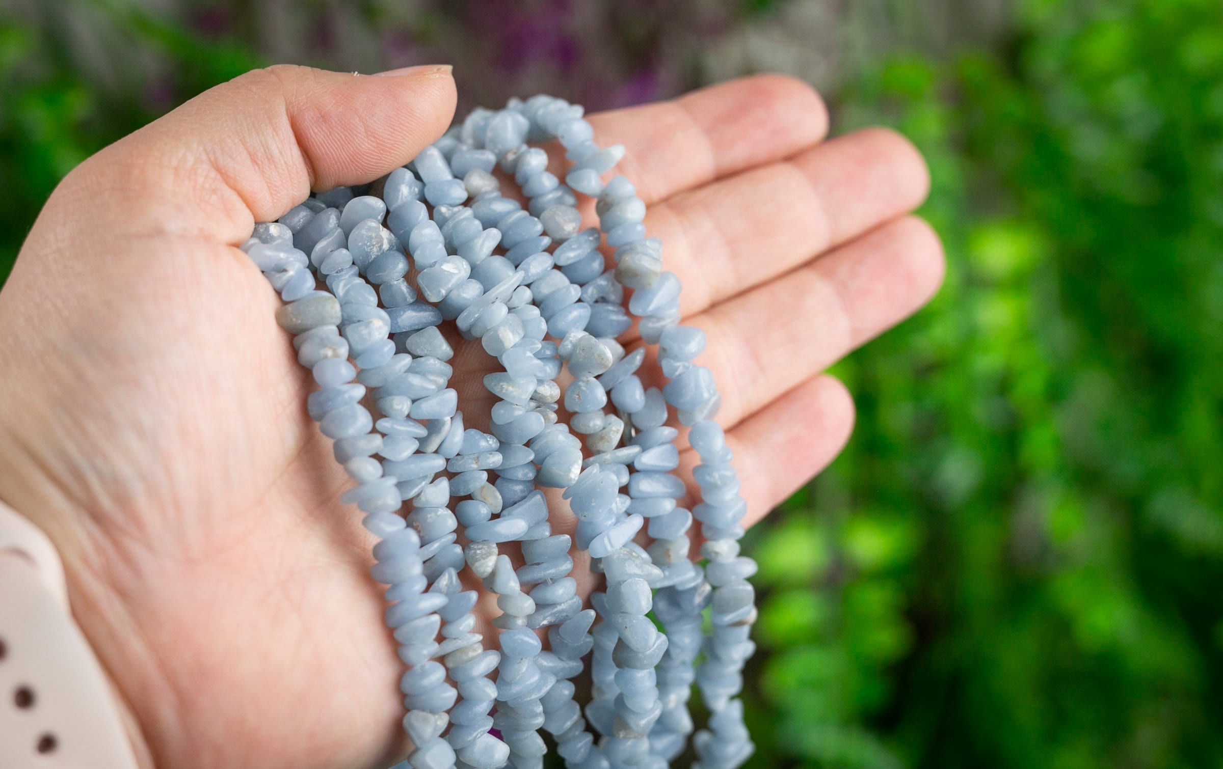 30" Natural Blue Angelite Crystal Chip Beads 6mm - 8mm - Double Length Strand Gemstone Beads