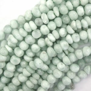 8mm - 9mm Natural Green Angelite Pebble Nugget Beads 15.5" Strand
