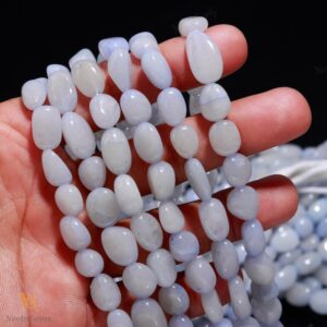 Aaa+ Blue Angelite Quartz Smooth Nugget Beads,natural Blue Quartz Pebble Nugget Beads,13" Tumble Gemstone Beads For Handmade Jewelry