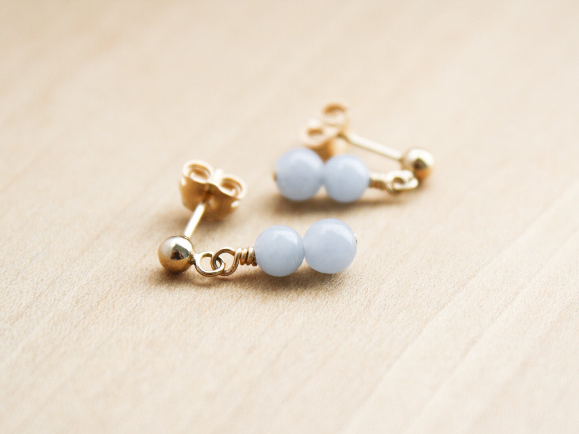 Angelite Earrings: 14k Gold Fill Studs, Natural Gemstone
