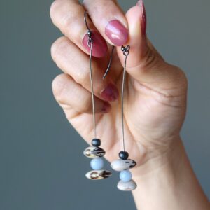 Angelite Earrings Eccentric Style Hopi Bean Eclectic Dangle Gems Angelite Earrings Eccentric Style Hopi Bean Eclectic Dangle Gems