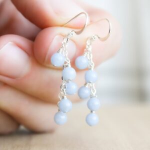 Angelite Gemstone Cluster Earrings: Sterling Silver Dainty Light Blue Earrings Angelite Gemstone Cluster Earrings: Sterling Silver Dainty Light Blue Earrings