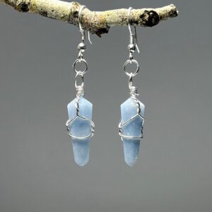 Angelite Gemstone Dangle Earrings: Silver Wire Wrapped Crystal Jewelry