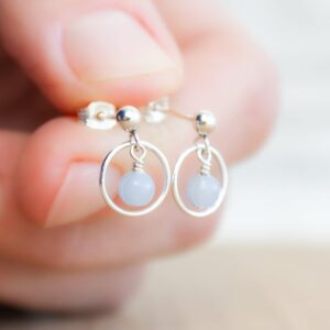 Angelite Hoop Stud Earrings: Sterling Silver Dangle Earrings