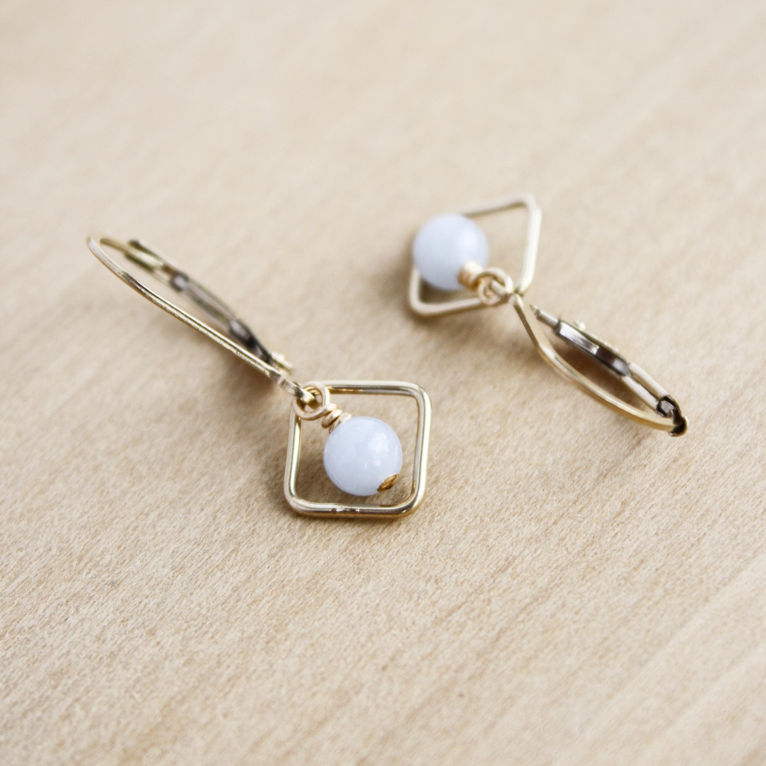 Angelite Earrings Leverback . Modern Geometric Minimalistic Earrings In 14k Gold Fill Lever Backs New