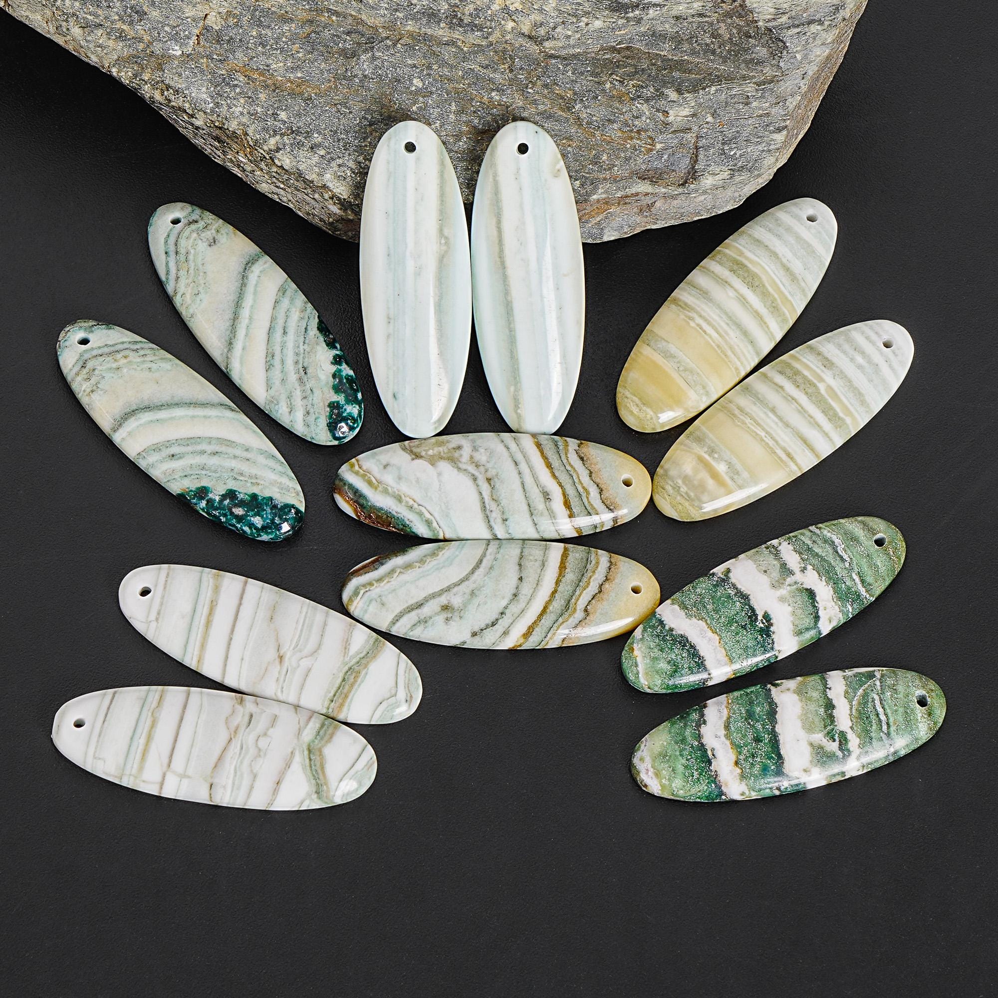 Natural One Of A Kind Pink Green Indian Angelite Earring Pair 38x13x4mm Long Oval Earrings Matched Gemstone Bead Pair Natural One Of A Kind Pink Green Indian Angelite Earring Pair 38x13x4mm Long Oval Earrings Matched Gemstone Bead Pair