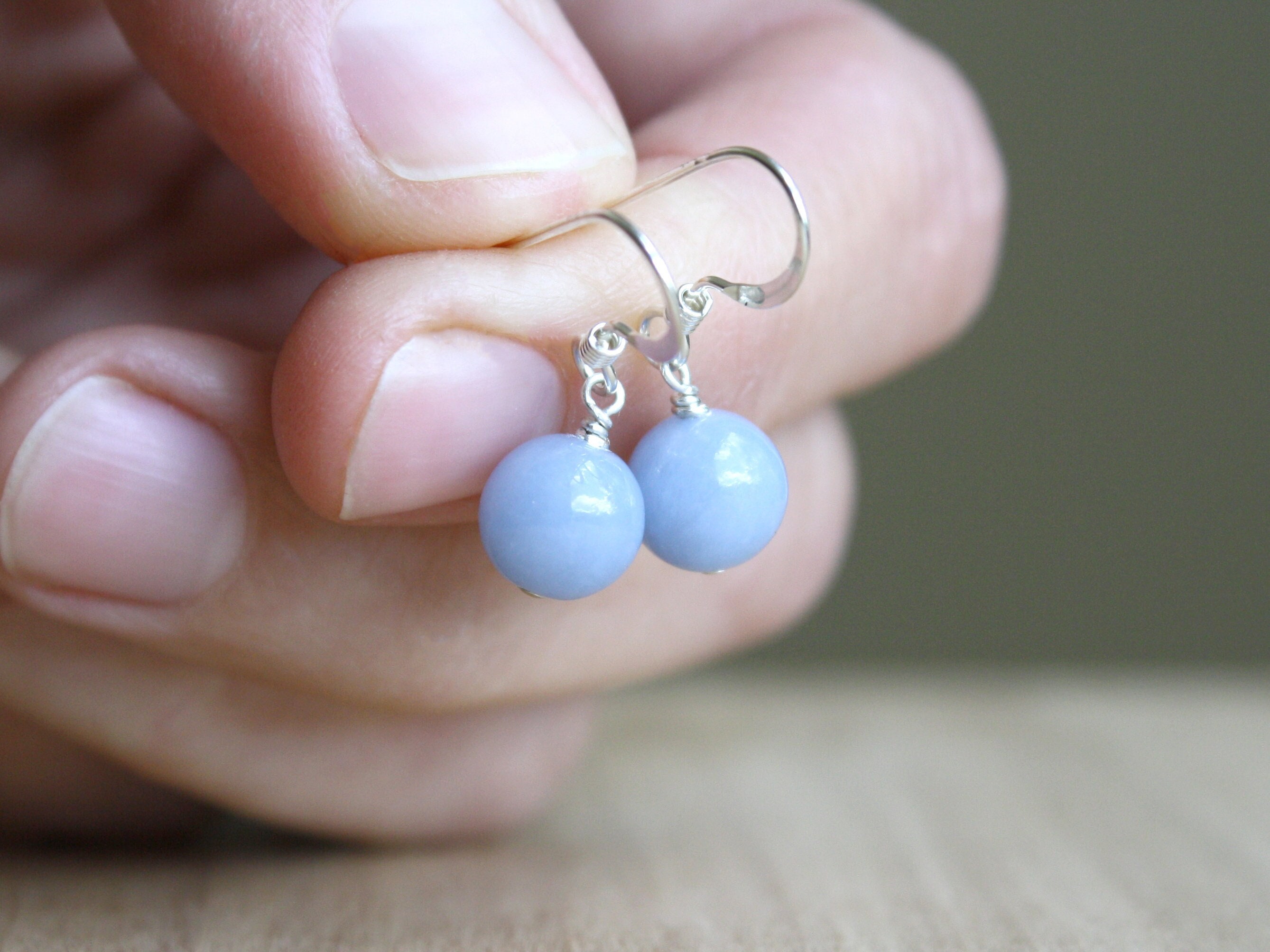Angelite Earrings: Sterling Silver Cornflower Blue Gemstone Dangles