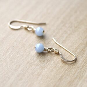 Angelite Earrings: Tiny Blue Gemstone Dangles in 14k Gold Fill