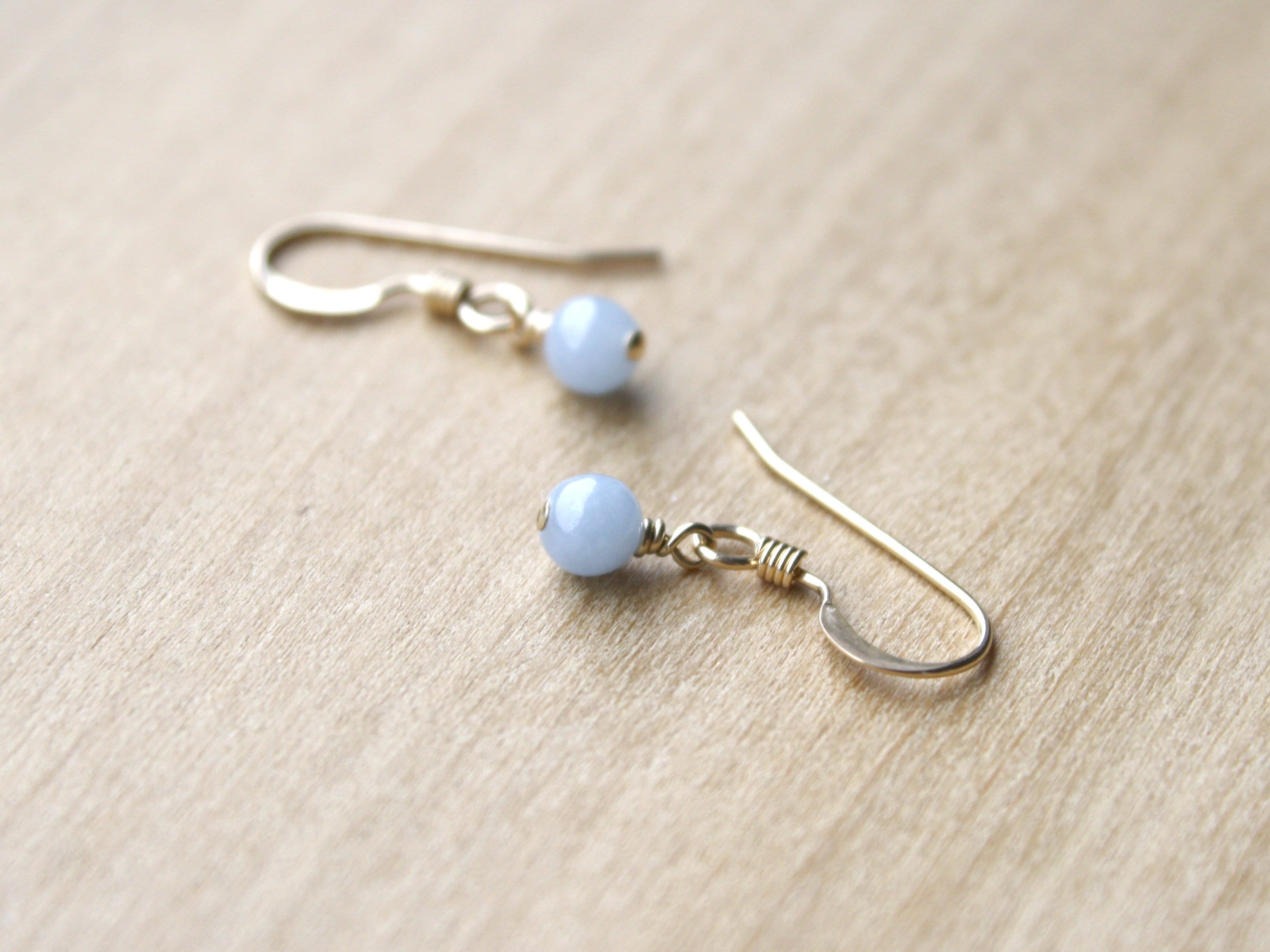 Angelite Earrings: Tiny Blue Gemstone Dangles In 14k Gold Fill