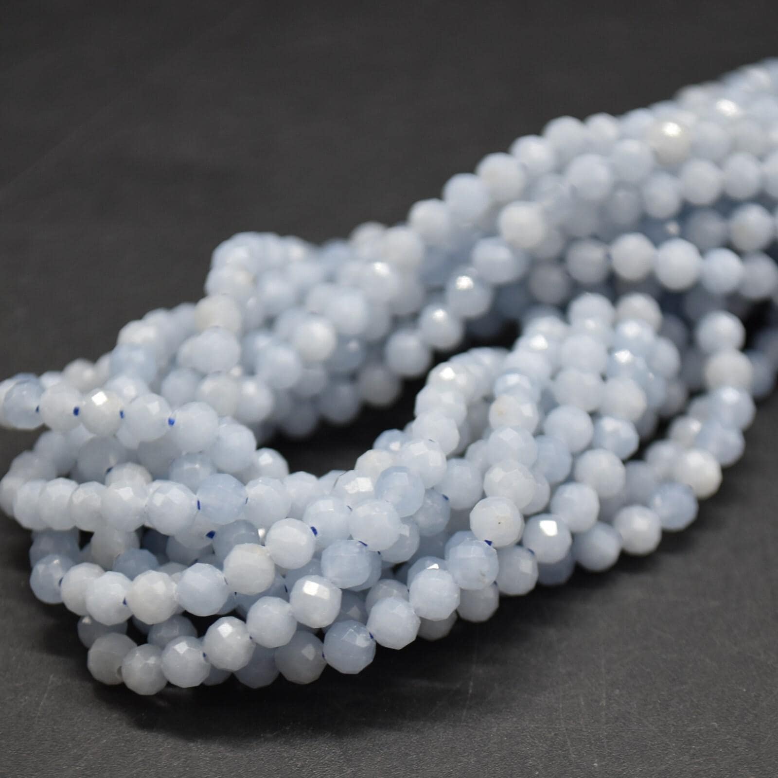 4mm Angelite Gemstone Faceted Round Beads - 15" Strand | Semi-precious Gemstone Beads For Jewellery Making