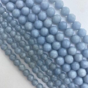 Faceted Angelite Gemstone Beads. 15” Strands Of Faceted Round Angelite Beads, Available In 5mm And 7mm. Also Called Blue Angel.