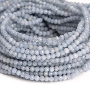 Natural Blue Angelite Gemstone Grade Aaa Faceted Round 3mm Loose Beads