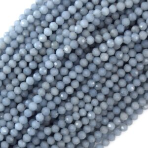 Natural Faceted Blue Angelite Round Beads Gemstone 15.5" Strand 3mm 4mm
