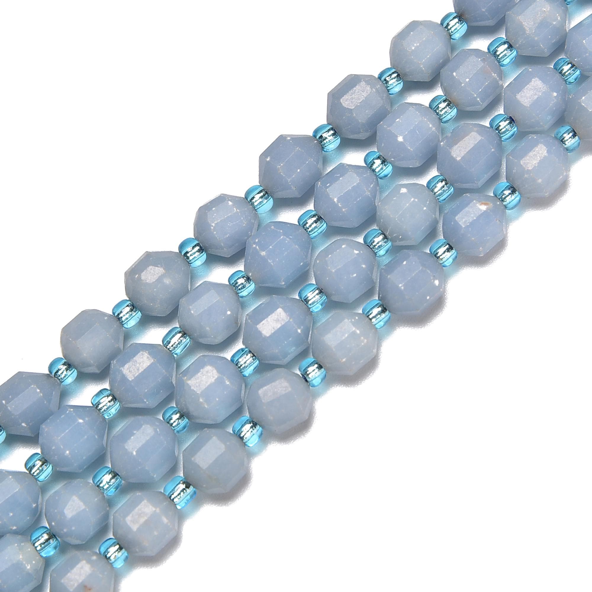 Angelite Prism Cut Double Point Faceted Round Beads Size 6mm 8mm 15.5'' Strand Angelite Prism Cut Double Point Faceted Round Beads Size 6mm 8mm 15.5'' Strand