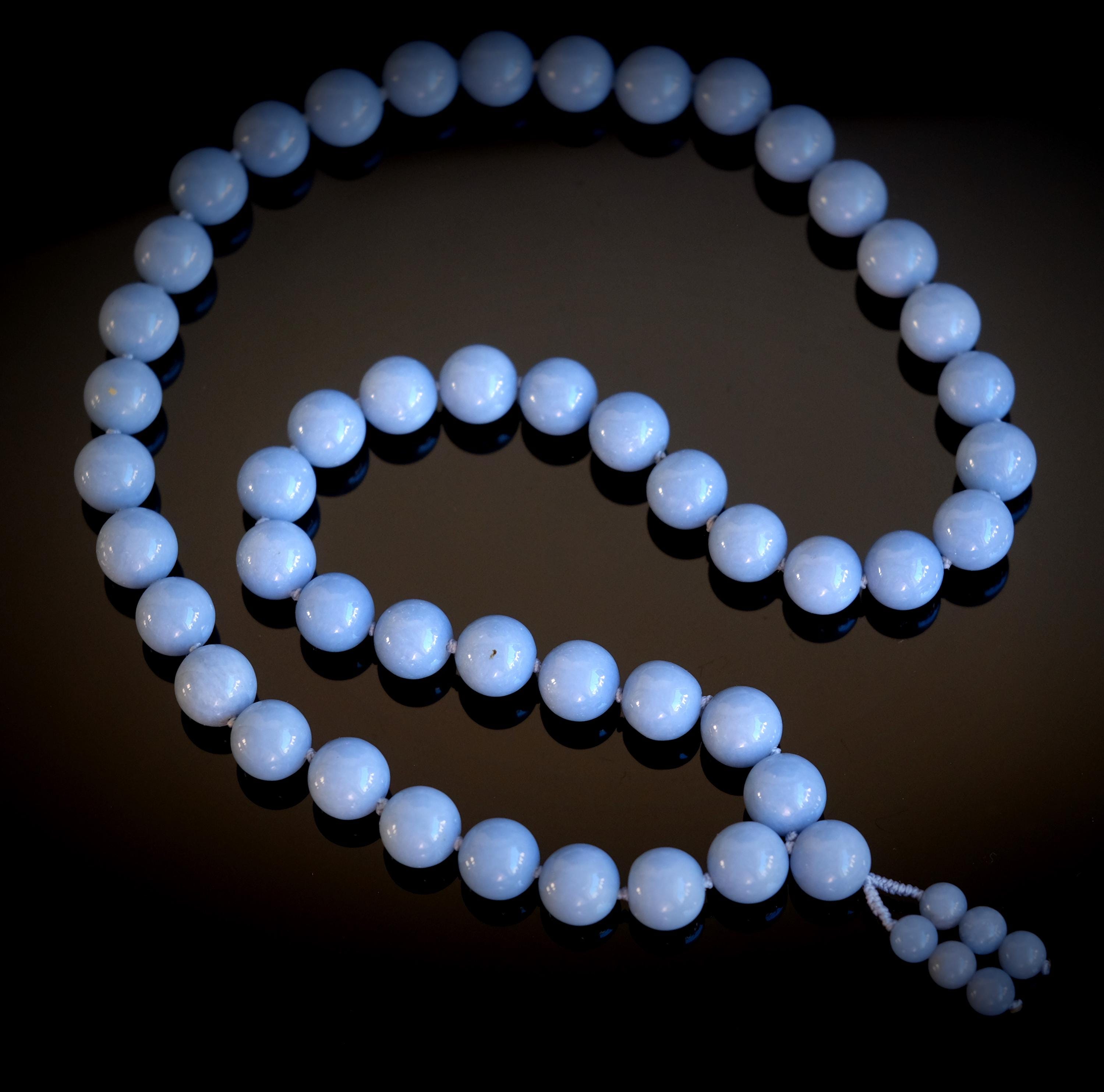 14mm Angelite Hand-knotted 26” Large Bead Necklace