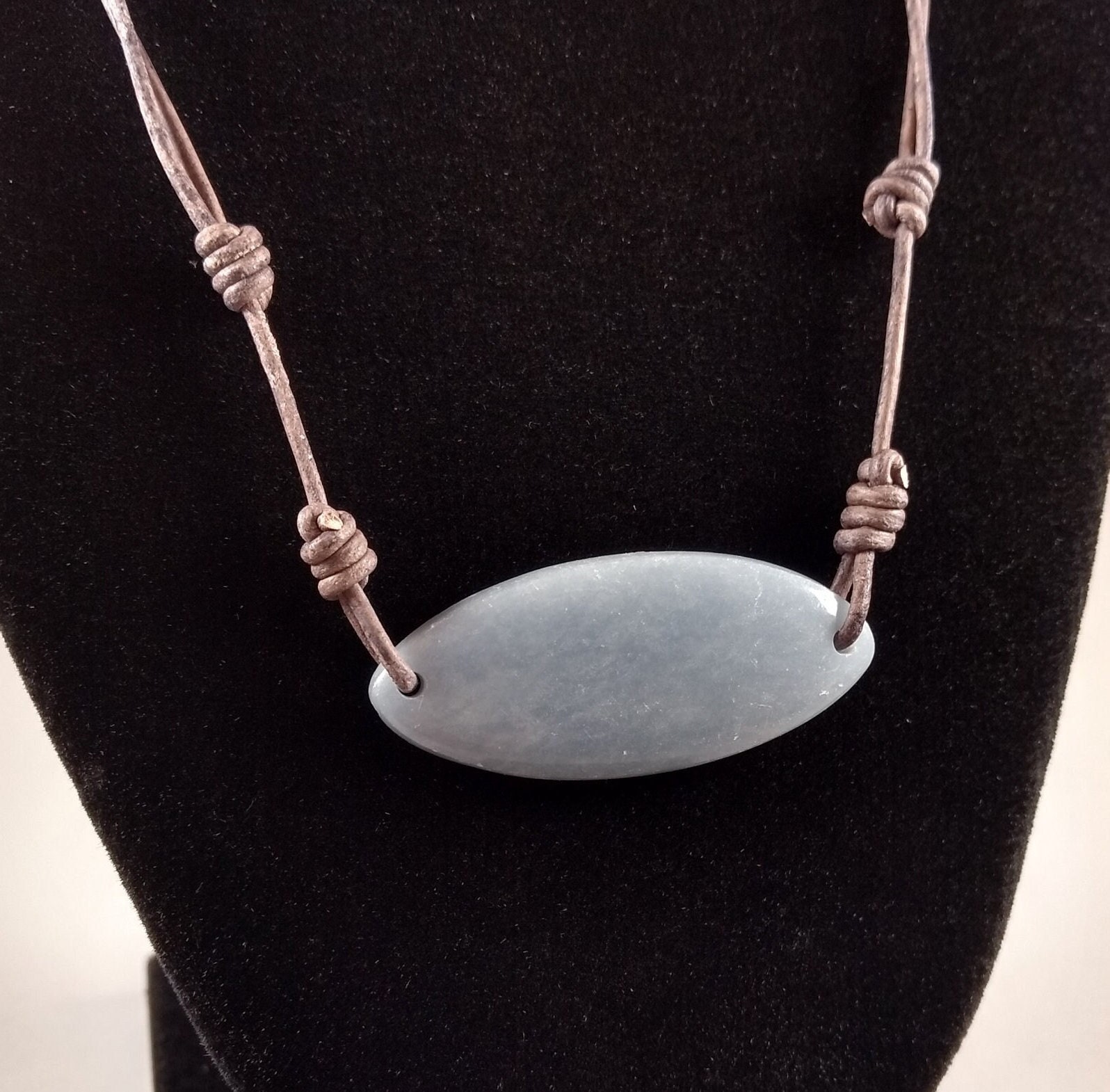 Angelite Adjustable Leather Necklace Handmade By Chris Hay
