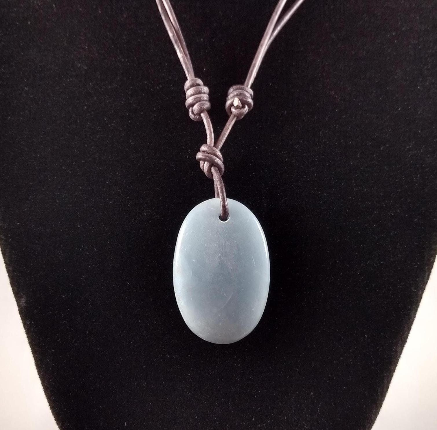 Angelite Adjustable Leather Necklace Handmade By Chris Hay
